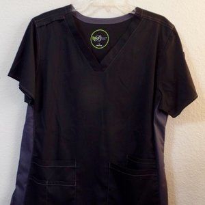Tori Belle Gray and Black Large Women's Scrubs Top